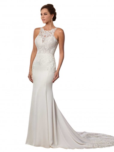 Shop Modern Deep V-Neck Sheath Lace Wedding Dress with Open V-Back Toronto