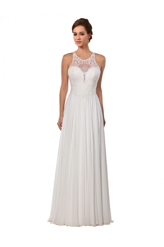 Shop Illusion Neck A-Line Lace and Chiffon Beach Wedding Dress Toronto