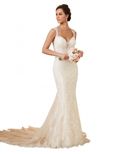 Shop Modern Chapel Train Sweetheart Mermaid Lace Wedding Dress with Keyhole Back Toronto