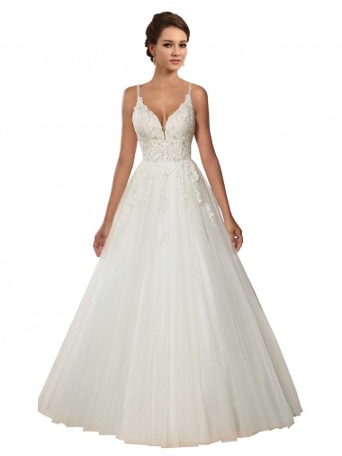 Shop Modern Spaghetti Straps Ball Gown Tulle Wedding Dress with Lace Bodice Toronto