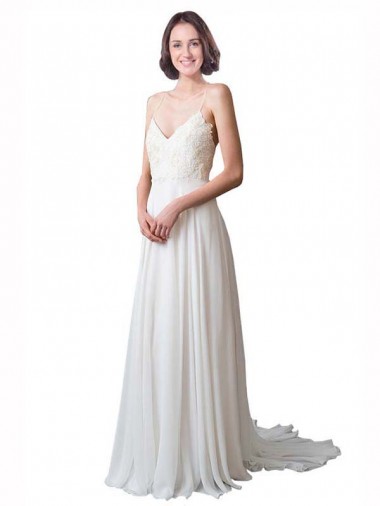 Shop Spaghetti Straps V-Neck A-Line Chiffon Beach Wedding Dress Toronto