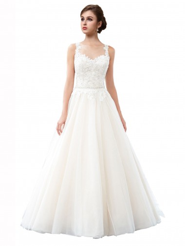 Shop Illusion Neck A-Line Tulle Beach Wedding Dress with Lace Bodice Toronto
