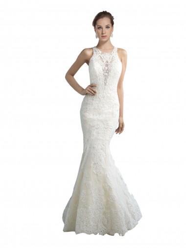 Shop Deep Illusion Neck Mermaid Tulle Beach Wedding Dress with All Over Lace Toronto
