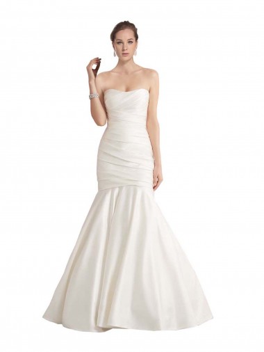 Shop Strapless Mermaid Ruched Satin Beach Wedding Dress with Low Back Toronto