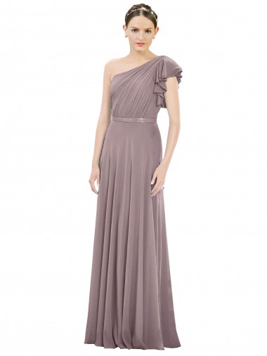 Shop Full Length One Shoulder Chiffon Bridesmaid Dress with Shoulder Ruffle Toronto