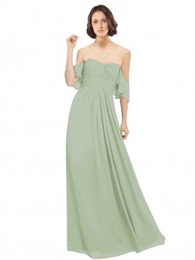 Shop Boho Chic Chiffon Bridesmaids Dress with Off the Shoulder Neckline Toronto