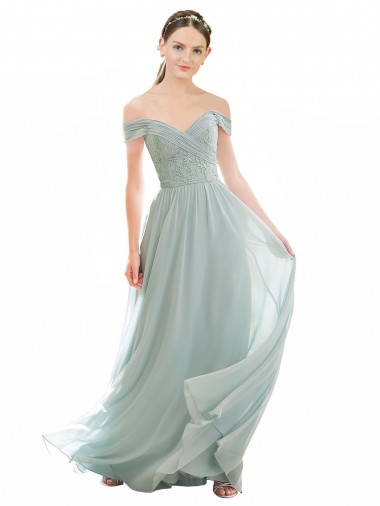 Shop Romantic Bridesmaid Dress with Embroidered Off the Shoulder Bodice Toronto