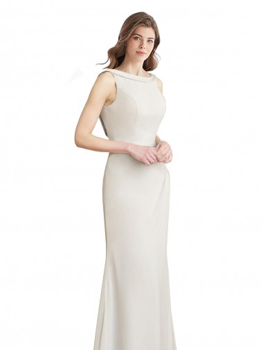 Shop Long Chiffon Bridesmaid Dress with Boat Neckline and Satin Collar Toronto