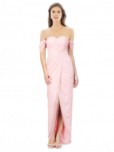 Shop High Low Off the Shoulder Strapless Ruched Chiffon Bridesmaid Dress Toronto