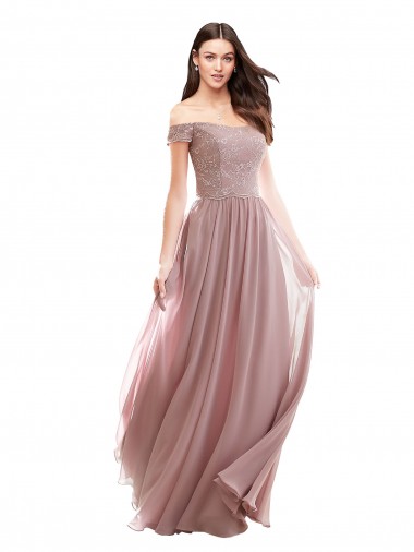 Shop Floor Length Chantilly Lace Off the Shoulder Chiffon Bridesmaid Dress Toronto