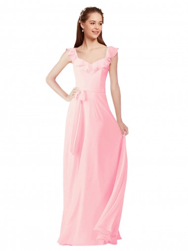 Shop Chiffon Bridesmaids Dress with Ruffle Neckline Toronto