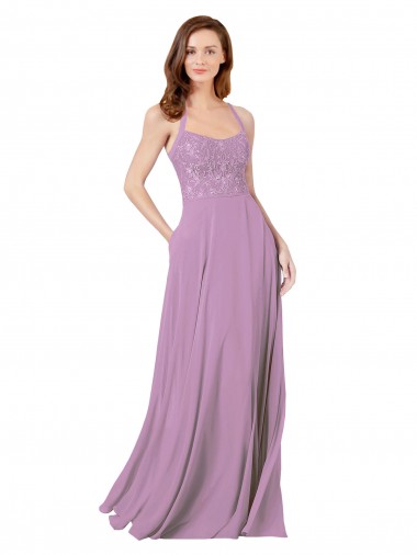 Shop Floral Detailed Chiffon Bridesmaid Dress with Keyhole Back Toronto