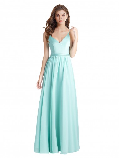 Shop Long V-Neck Chiffon Bridesmaid Dress with Satin Bodice Toronto