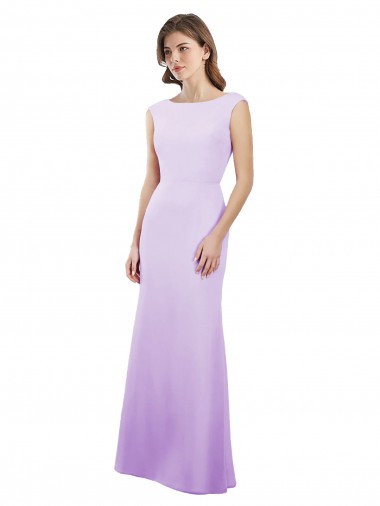 Shop Chiffon Column Bridesmaid Dress with High Round Neckline and Cap Sleeves Toronto