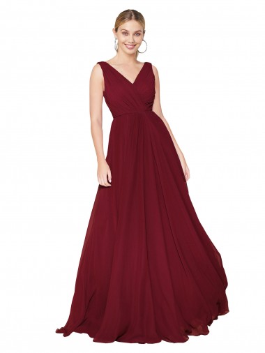 Shop Draped A-Line V-Neck Floor Length Chiffon Bridesmaid Dress / Formal Prom Dress Toronto