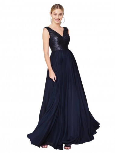 Shop High Neck V-Neck Long Chiffon Bridesmaid Dress / Prom Dress with Sequin Top Toronto