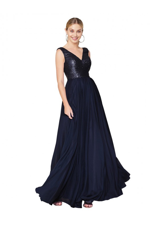 Shop High Neck V-Neck Long Chiffon Bridesmaid Dress / Prom Dress with Sequin Top Toronto