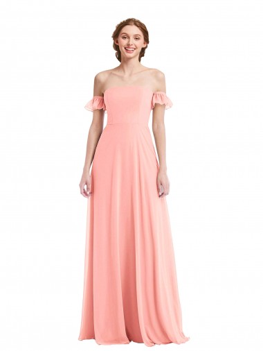 Shop Off the Shoulder Ruffle Cuff Sleeve Chiffon Maxi Bridesmaid Dress Toronto