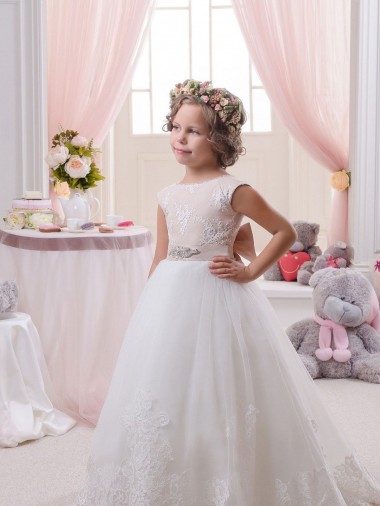 Shop Ivory Ball Gown Bateau Neck Chapel Train V-Back Flower Girl Dress Toronto