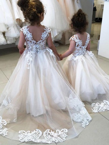 Shop Ivory Ball Gown Chapel Train Sleeveless V-Back Flower Girl Dress Toronto