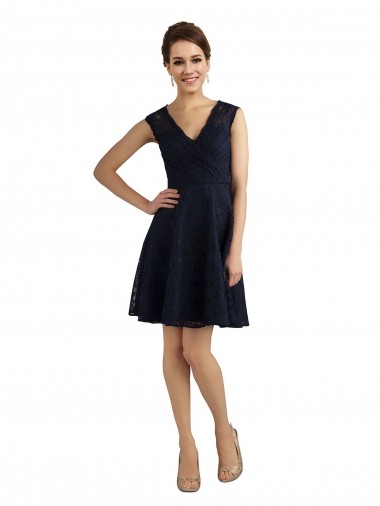 Shop Short V-Neck Lace Cocktail Bridesmaid Dress with Illusion Back Toronto