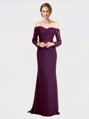 Shop Full Length Long Bridesmaid Dress with Lace Off The Shoulder Bodice Toronto