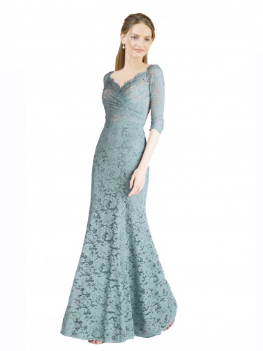 Shop Half Sleeves Pleated Lace Bridesmaid Dress / Prom Dress with Wrap-Around Portrait Neckline Toronto
