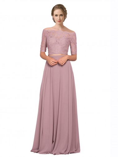 Shop Off the Shoulder Lace Crop Top A-Line Chiffon Bridesmaid Dress / Prom Dress Toronto