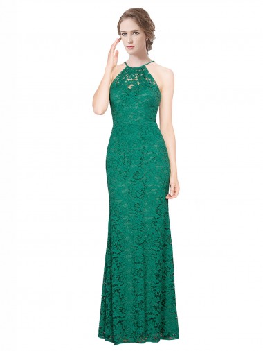 Shop High Illusion Halter Neck Long Lace Bridesmaid Dress / Prom Dress Toronto