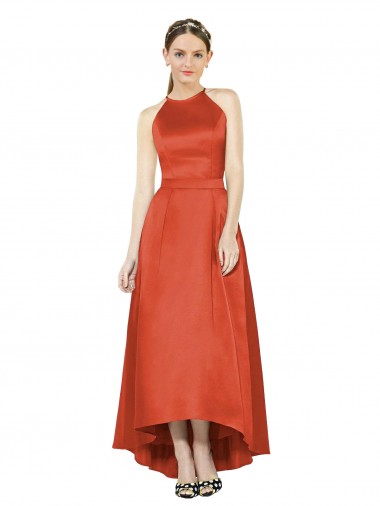 Shop Full Length Halter Satin Bridesmaid Dress with Hi-Low Hem Detail Toronto