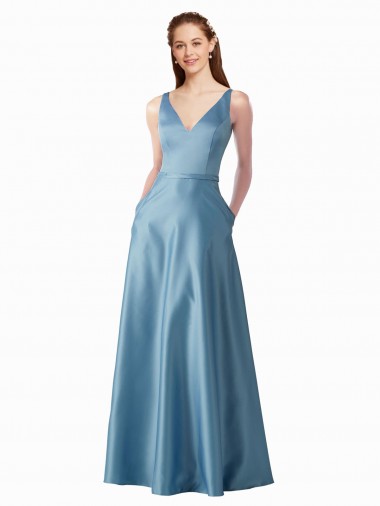 Shop Classic Satin V-Neck A-Line Bridesmaids Dress with Pockets Toronto
