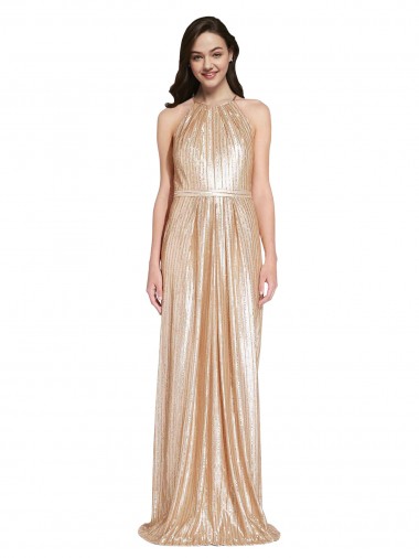 Shop Floor Length Halter Neck Sparkling Formal Sequin Bridesmaid Dress / Prom Dress with Pleats Toronto