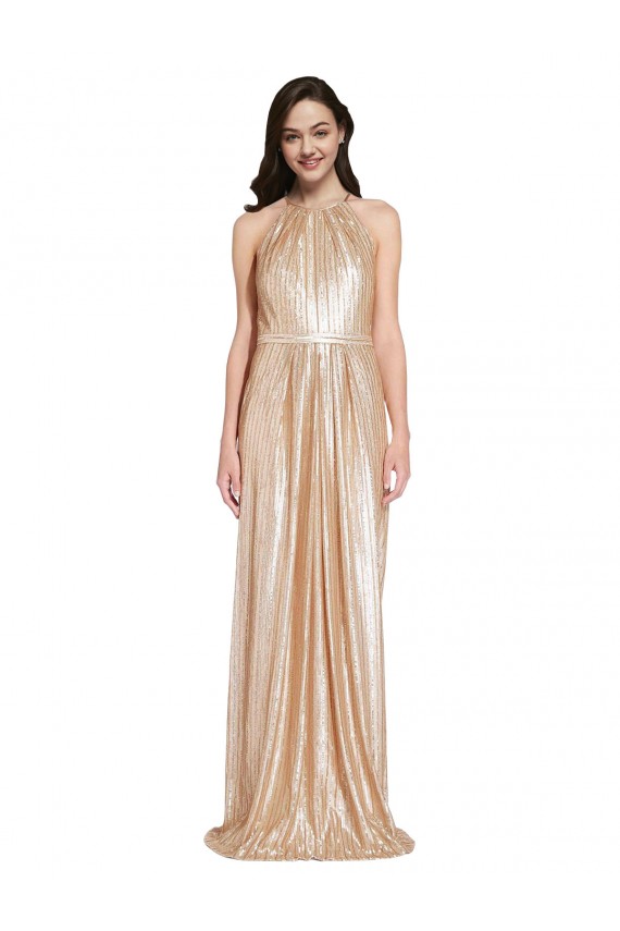 Shop Floor Length Halter Neck Sparkling Formal Sequin Bridesmaid Dress / Prom Dress with Pleats Toronto