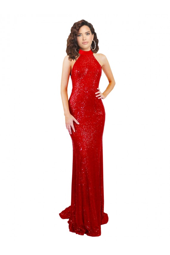 Shop Halter High Neck Mermaid Open Back Formal Sequin Bridesmaid Dress / Prom Dress Toronto