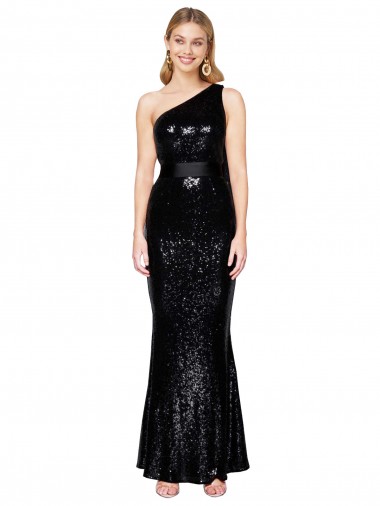 Shop Draped One Shoulder Long Full Length Formal Sequin Bridesmaid Dress / Prom Dress Toronto