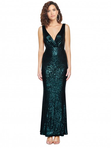 Shop V-Neck Full Length Formal Sequin Bridesmaid Dress / Prom Dress with Draped Back Toronto