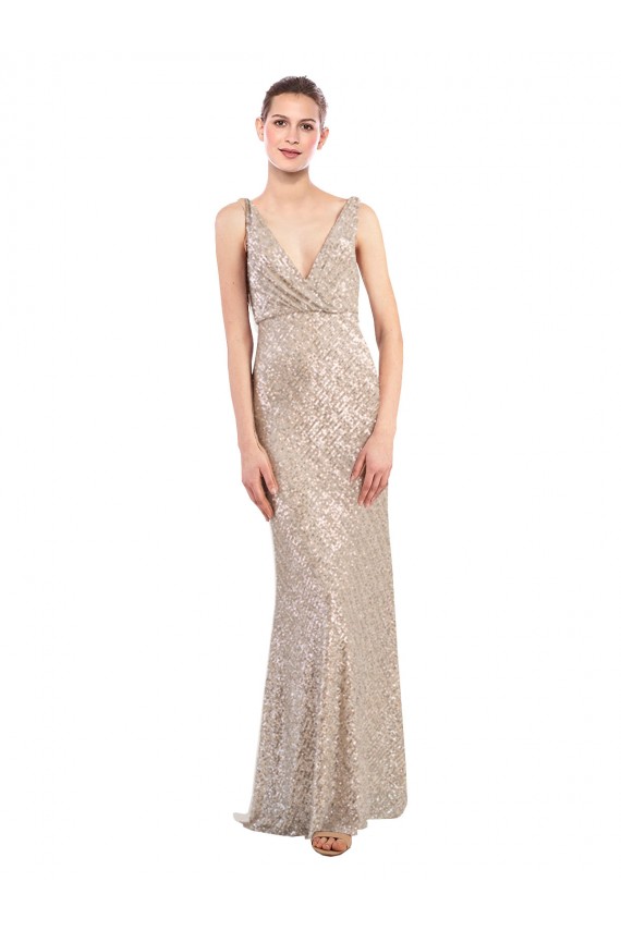 Shop Faux Surplice V-Neck Slim Formal Sparkling Sequin Bridesmaid Dress / Prom Dress Toronto