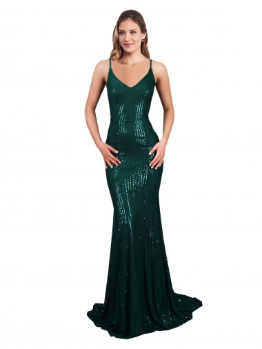 Shop Fishtail Shaped V-Neck Open Back Long Formal Sequin Bridesmaid Dress / Prom Dress Toronto