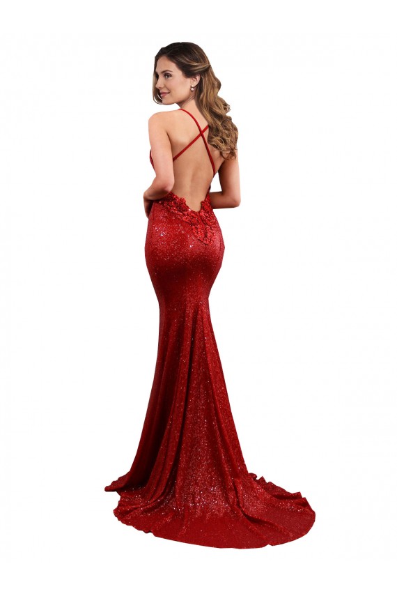 Shop Low Back Mermaid V-Neck Long Formal Sequin Bridesmaid Dress / Prom Dress Toronto