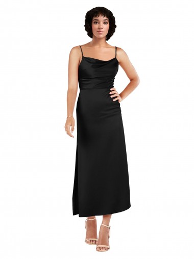 Shop Cowl Neck Formal Tea-Length Short Silky Satin Bridesmaid Dress / Cocktail Prom Dress with Skirt Slit Toronto