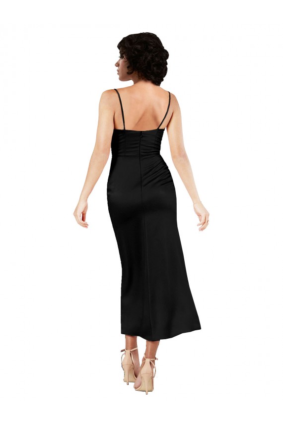 Shop Cowl Neck Formal Tea-Length Short Silky Satin Bridesmaid Dress / Cocktail Prom Dress with Skirt Slit Toronto