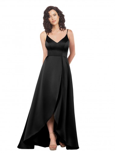 Shop High Low V-Neckline Formal Silky Satin Tulip Bridesmaid Dress / Prom Dress with Wrap Skirt Toronto