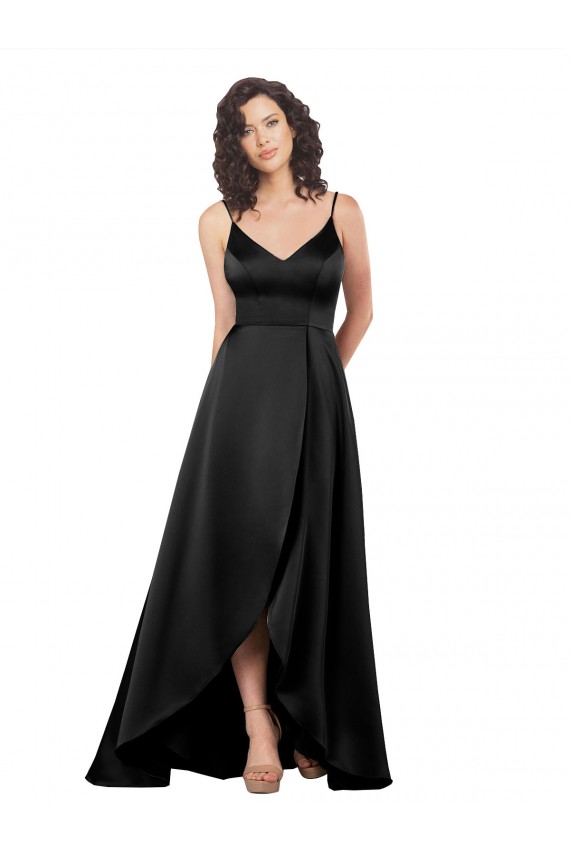 Shop High Low V-Neckline Formal Silky Satin Tulip Bridesmaid Dress / Prom Dress with Wrap Skirt Toronto