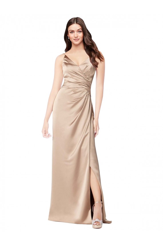 Shop Formal Silky Satin Bridesmaid Dress / Prom Dress with Draped Surplice Bodice Toronto