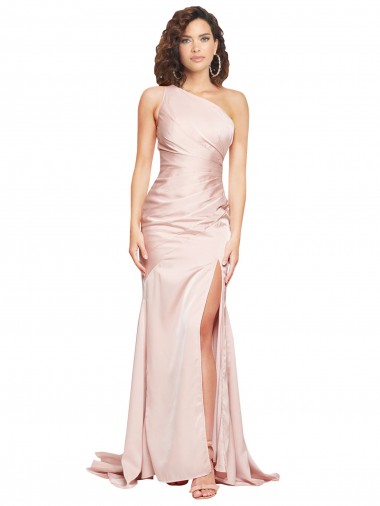 Shop Full Length One Shoulder Long Formal Silky Satin Bridesmaid Dress / Prom Dress with High Split Toronto
