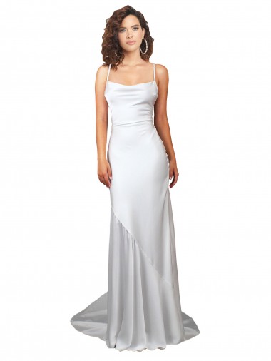 Shop Simple Lace Up Back Cowl Neck Long Sweep Train Silky Satin Beach Wedding Dress Toronto