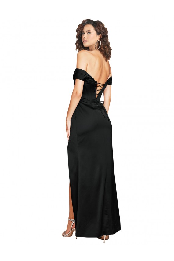 Shop Fitted Sweetheart Neckline Formal Silky Satin Bridesmaid Dress / Prom Dress with Off the Shoulder Sleeves and High Slit Toronto