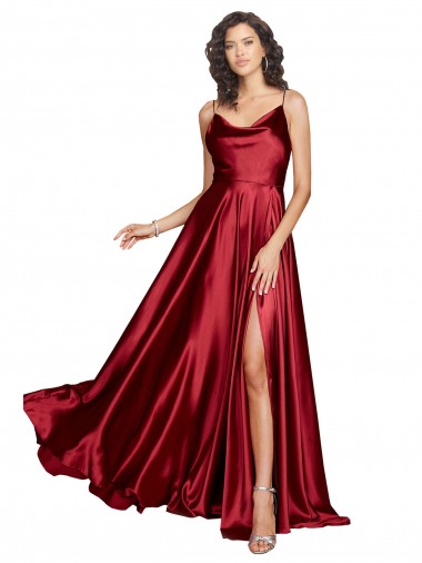Shop Cowl Neckline Long Formal Silky Satin Bridesmaid Dress / Prom Dress with Spaghetti Straps Toronto