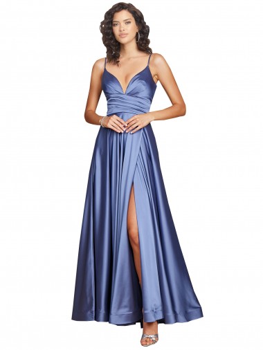 Shop Deep V-Neck Sweetheart Long Formal Silky Satin Bridesmaid Dress / Prom Dress with Thigh High Slit Toronto