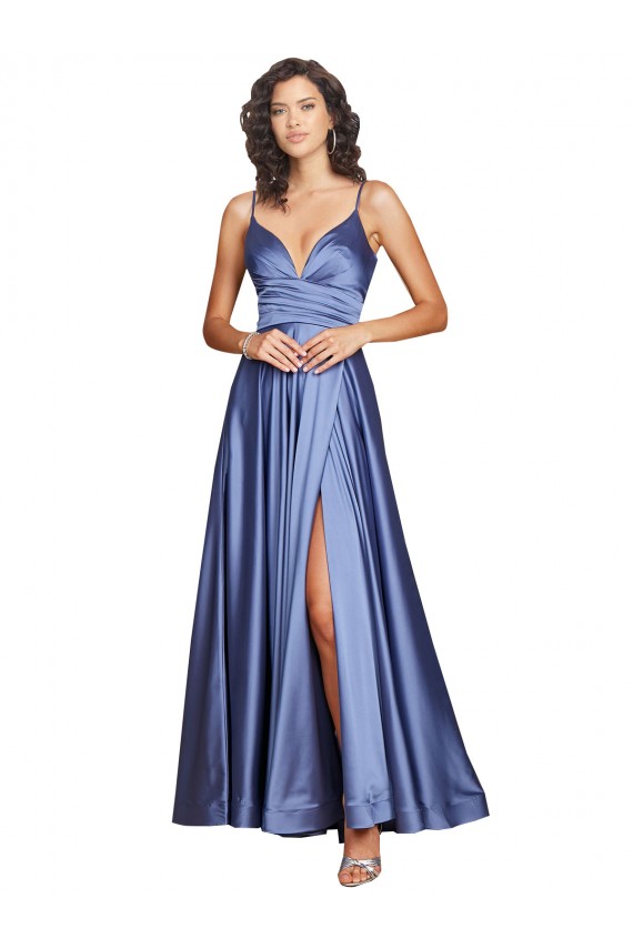 Shop Deep V-Neck Sweetheart Long Formal Silky Satin Bridesmaid Dress / Prom Dress with Thigh High Slit Toronto